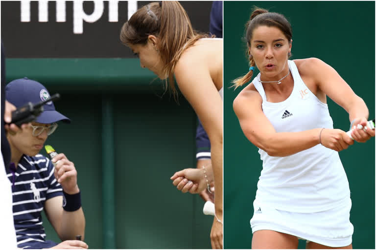 Jodie Burrage helps fainting boy  Tennis player helps boy with candy  Fainting ballboy at Wimbledon  Ballboy faints at Wimbledon  Ballboy faints during Tennis match  വിംബിൾഡണ്‍  Wimbledon player comes to aid of fainting ballboy with candy  മത്സരം തോറ്റെങ്കിലും കൈയ്യടി നേടി ജോഡി ബുറേജ്  വിംബിൾഡണിൽ കൈയ്യടിനേടി ജോഡി ബുറേജ്