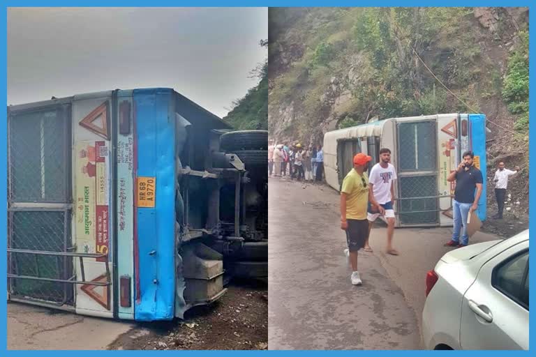 Haryana Roadways bus overturned at TTR Chowk