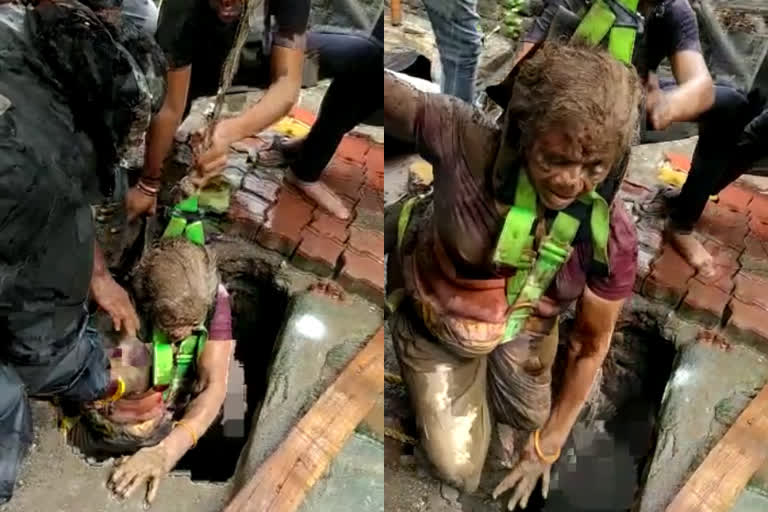 70 year old woman was rescued in Surat  70 year old woman had fallen into a 25 foot pit in the Amboli area of Surat  25 അടി താഴ്‌ചയുള്ള സെപ്‌റ്റിക്‌ ടാങ്കിൽ വീണ 70 കാരിയെ രക്ഷിച്ചു  സെപ്‌റ്റിക്‌ ടാങ്കിൽ വീണ 70 കാരിയെ സാഹസികമായി പുറത്തെത്തിച്ച് അഗ്‌നിശമന സേന  സെപ്‌റ്റിക്‌ ടാങ്കിൽ വീണ വൃദ്ധയെ പുറത്തെത്തിച്ചു