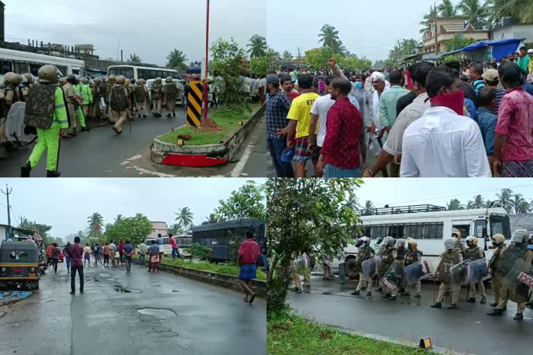 ആവിക്കലിൽ ഹർത്താലിനിടെ സംഘർഷം  ആവിക്കലിൽ പൊലീസും സമരക്കാരും തമ്മിൽ ഏറ്റുമുട്ടി  police action against avikkal protest in kozhikode  police and the protesters clashed in Avikal  ആവിക്കലിൽ പൊലീസ് കണ്ണീർവാതകം പ്രയോഗിച്ചു