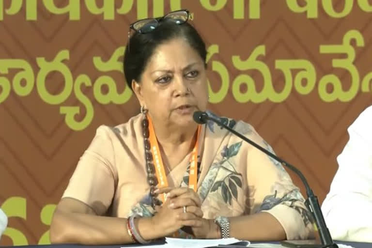 BJP national executive meeting Vasundhara Raje touts economic advance Har Ghar Tiranga others slam KCR