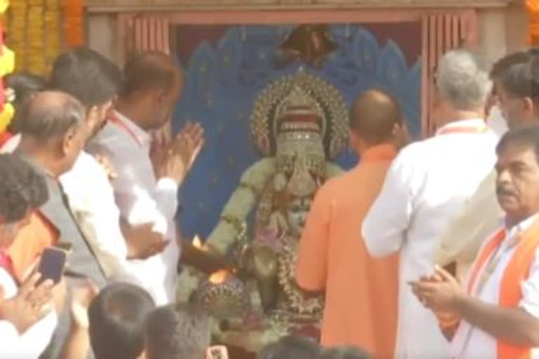 Yogi offers prayers at Bhagyalakshmi Temple in Hyderabad