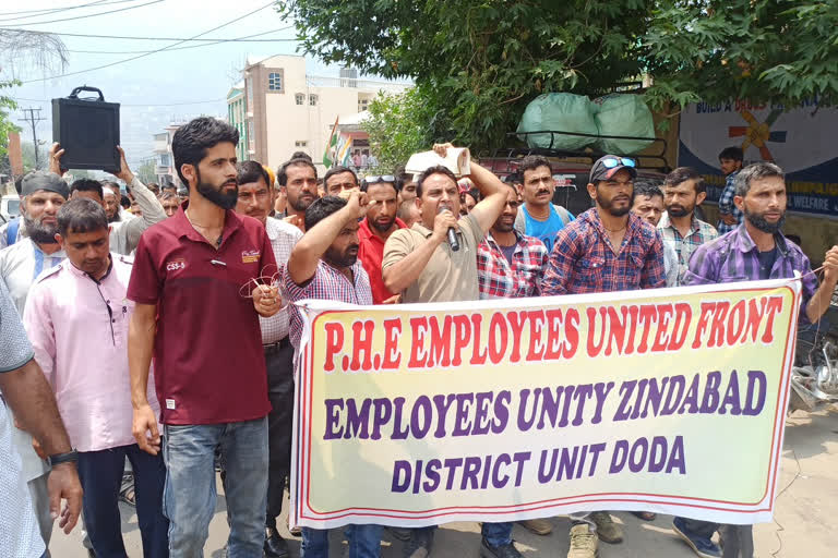 Jal Shakti Employees Protest in Doda