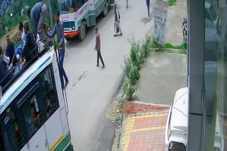 Passengers were seated on the roof in the bus