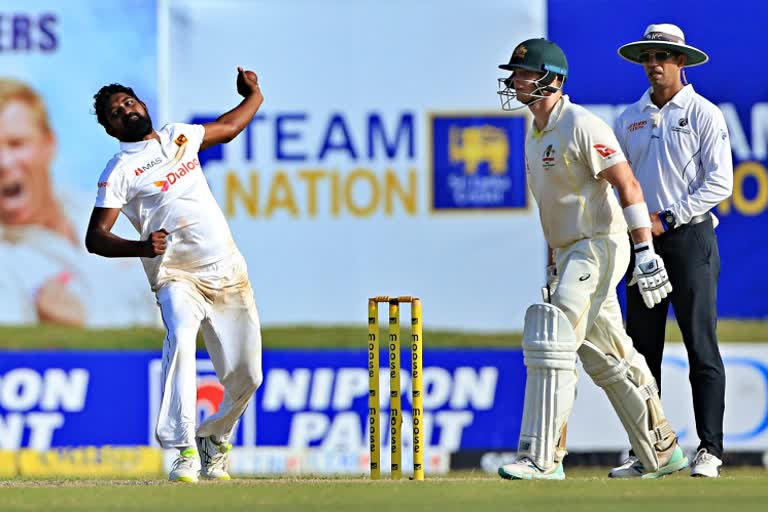 cricket news  Sri Lanka vs Australia  Test Match  Debutant Jayasuriya  six wicket haul  प्रभात जयसूर्या  श्रीलंका  ऑस्ट्रेलिया  दिमुथ करुणारत्ने