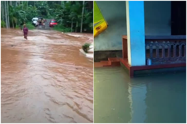 Heavy rain in Kasaragod district  കാസര്‍കോട് ജില്ലയില്‍ കനത്ത മഴ  തേജസ്വിനി പുഴ  മധുവാഹിനി പുഴ  കാസര്‍കോട് മലയോര മേഖലകളില്‍ മഴ