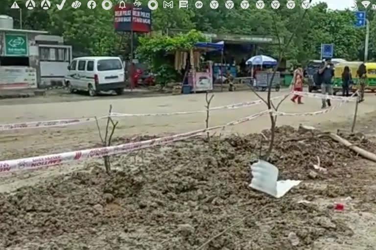 road dug for laying pipeline