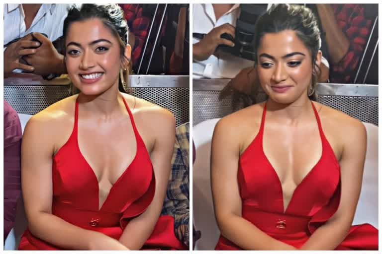 Actor Rashmika Mandanna new look on red dress