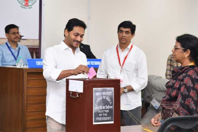 ysrcp leaders along with cm jagan casted their votes for presidential elections