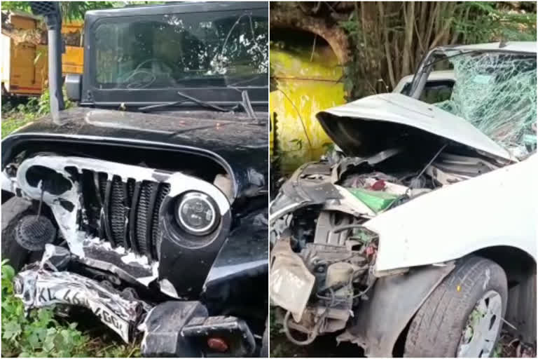 thrissur taxi car accident  mahindra thar accident in thrissur  mahindra thar bmw race accident thrissur  തൃശൂര്‍ മത്സരയോട്ടം അപകടം  തൃശൂര്‍ കാറപകടം  തൃശൂര്‍ പോട്ടൂര്‍ വാഹനാപകടം