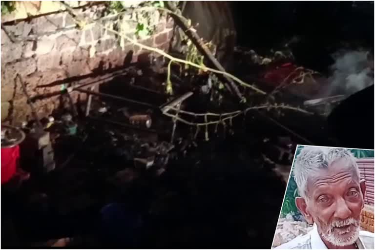 kollam fire death  kollam kottarakara fire death  man lived in parking area died at kollam  kottarakara mahaganapathi temple  shed fired at kottarakara temple  പാർക്കിങ് സ്ഥലത്ത് താമസിച്ചിരുന്നയാൾ ഷെഡിന് തീപിടിച്ച് മരിച്ചു  ഷെഡിന് തീപിടിച്ച് വയോധികൻ മരിച്ചു  കൊട്ടാരക്കര മഹാഗണപതി ക്ഷേത്രം  കൊട്ടാരക്കര വാർത്ത  kollam obituary