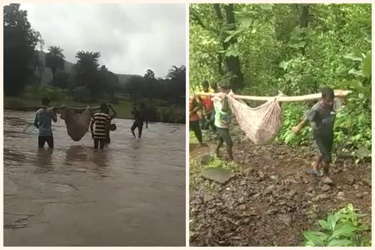 patients of bhatipada cross river to reach hospital