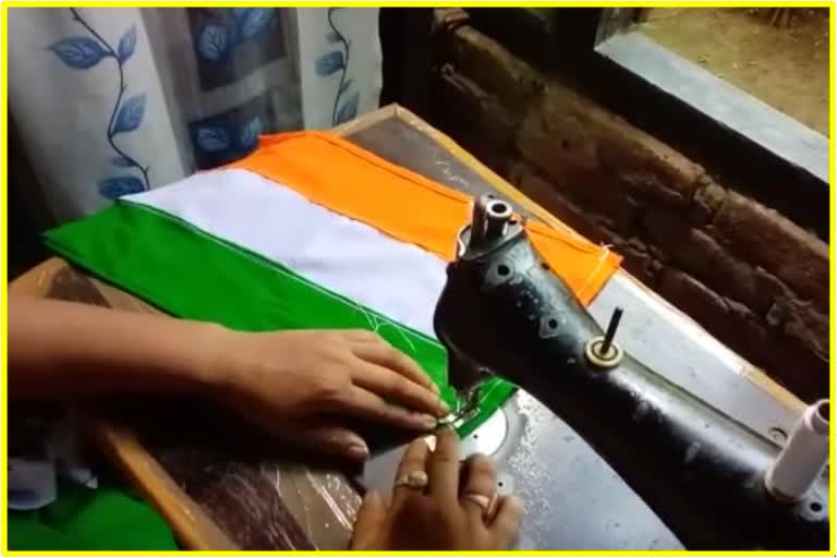 Women busy making national Flag in Majuli