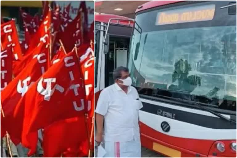 unions statement on ksrtc electric bus service  KSRTC salary crisis  ksrtc electric bus service during salary crisis  labor unions of kerala on ksrtc electric bus service  കെഎസ്ആർടിസി ശമ്പള പ്രതിസന്ധി  കെഎസ്ആർടിസി ഇലക്ട്രിക് ബസ് സർവീസ്  ഇലക്ട്രിക് ബസ് സർവീസ് എതിര്‍ത്ത് യൂണിയനുകള്‍  കെഎസ്ആർടിസി ശമ്പള പ്രതിസന്ധിയില്‍ യൂണിയന്‍ നിലപാട്