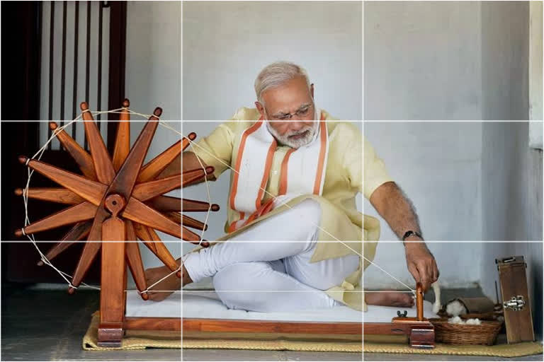 Prime Minister Modi spinning yarn on Charkha