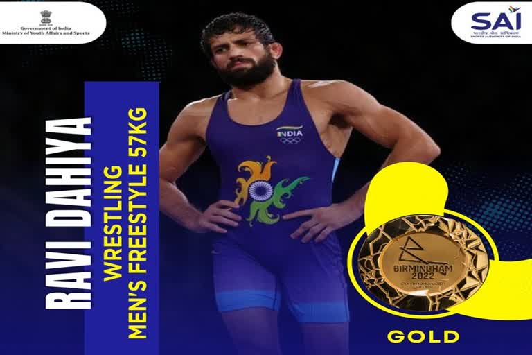 Commonwealth Games 2022  Ravi Dahiya won gold medal  Birmingham  कुश्ती में भारत के रवि दहिया ने जीता सोना  रवि दहिया ने जीता स्वर्ण  बर्मिंघम में भारत  Wrestling