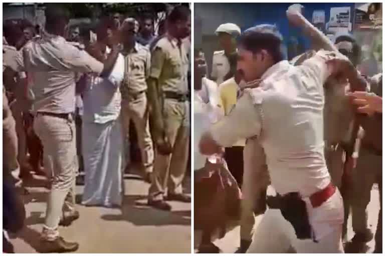 Bellary PSI slap to man  PSI slap to man video goes viral i  Bellary news  ನಾನು ಖಾಕಿ ಡ್ರೆಸ್​ ಬಿಚ್ಚಿ ಬರ್ತೀನಿ  ವ್ಯಕ್ತಿಗೆ ಕಪಾಳ ಮೋಕ್ಷ ಮಾಡಿ ನಿಂದಿಸಿ ಪಿಎಸ್​ಐ  ಪಿಎಸ್ಐ ವಿಡಿಯೋ ಸಾಮಾಜಿಕ ಜಾಲತಾಣದಲ್ಲಿ ಸಖತ್​ ವೈರಲ್  ಪಿಎಸ್ಐ ಕ್ಷಮೆ  ಪ್ರತಿಭಟನಾಕಾರರ ಮನವೋಲಿಕೆ  ಬಳ್ಳಾರಿ ಸುದ್ದಿ  Etv Bharat Karnataka news  ಈಟಿವಿ ಭಾರತ್​ ಕರ್ನಾಟಕ ಸುದ್ದಿ