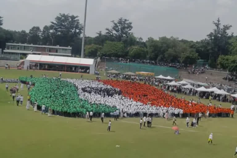 Students create record for largest human image of waving National Flag