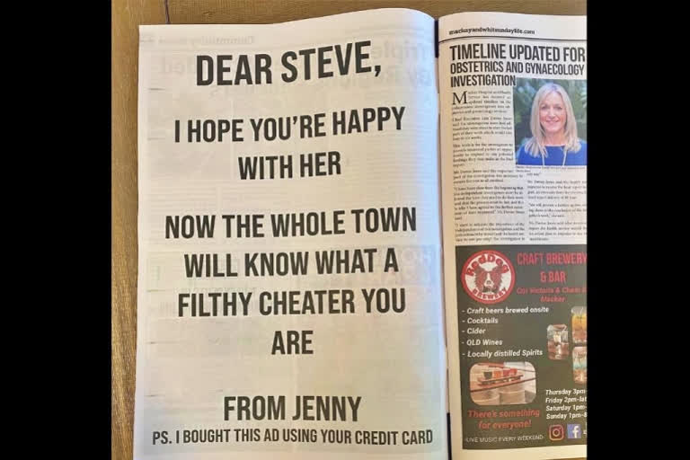 Full page advt in newspaper by woman for 'filthy cheater' partner goes viral