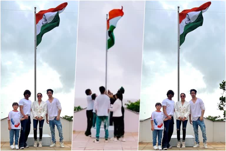 Shah Rukh Khan hoist National Flag at Mannath  മന്നത്തില്‍ ദേശീയ പതാക ഉയര്‍ത്തി ഷാരൂഖും കുടുംബവും  Shah Rukh Khan pens Independence message  ദേശീയ പതാക ഉയര്‍ത്തി ഷാരൂഖും കുടുംബവും  75th independence day  ഹര്‍ ഘര്‍ തിരഗ ക്യാമ്പയിന്‍റെ ഭാഗമായി ഷാരൂഖ് ഖാന്‍  Har Ghar Tiranga campaign  Shah Rukh Khan latest movies