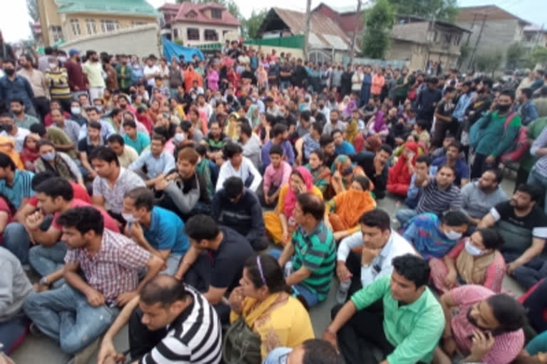 Kashmiri Pandit employees protest, demand relocation