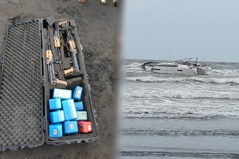 Suspected terror boat with AK 47 rifles