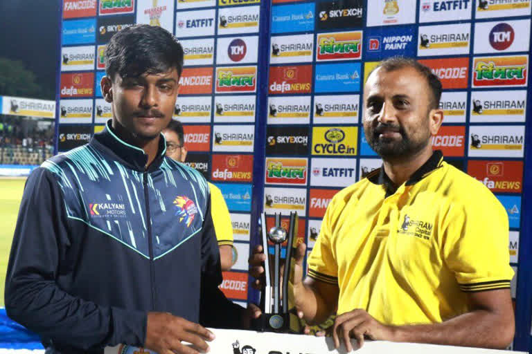 super performance by cricketer LR Chetan  maharaja trophy cricket 2022  Cricketer LR chetan century in maharaja trophy cricket  LR Chetan plyer of Bengaluru Blasters team  Who is Cricketer LR Chetan  ಮಹಾರಾಜ್​ ಟ್ರೋಫಿ ಕ್ರಿಕೆಟ್​ 2022  ಎಲ್​ಆರ್​ ಚೇತನ್​ ಯಾರು  ಕರ್ನಾಟಕ ರಾಜ್ಯ ಕ್ರಿಕೆಟ್ ಸಂಸ್ಥೆ  ಬೆಂಗಳೂರು ಬ್ಲಾಸ್ಟರ್ಸ್ ಪರ ಎಲ್​ಆರ್​ ಚೇತನ್​ ಶತಕ  ಕರ್ನಾಟಕ ಪರ ಆಡುವುದೇ ನನ್ನ ಮೊದಲ ಗುರಿ ಎಂದ ಎಲ್​ಆರ್​ ಚೇತನ್​