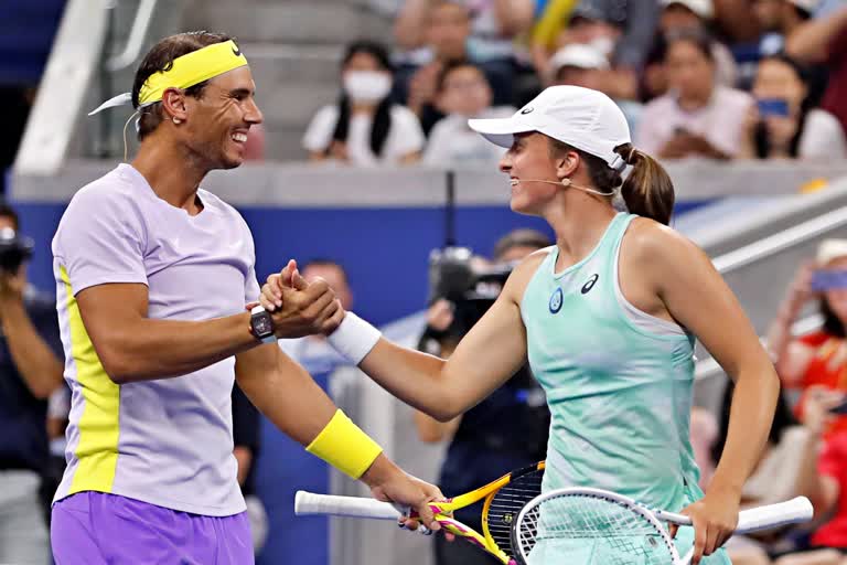 US Open exhibition match to help Ukraine  Tennis Plays for Peace  US Open exhibition match  Gauff Nadal and Iga played in exhibition match  Coco Gauff  Rafael Nadal  Iga Swiatek  Exhibition Match  यूक्रेन की मदद के लिए नुमाइशी मैच में खेली गॉफ  अमेरिकी ओपन नुमाइशी मैच  नुमाइशी मैच में खेले गॉफ नडाल और इगा