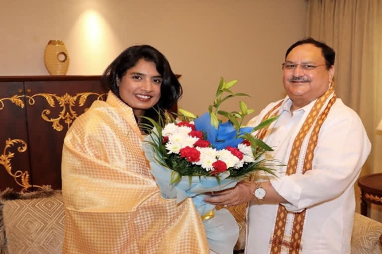 JP Nadda met with Ex Cricketer Mithaliraj at Novatel hotel