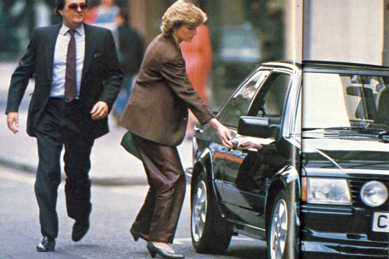 Princess Diana with her Black Ford Escort