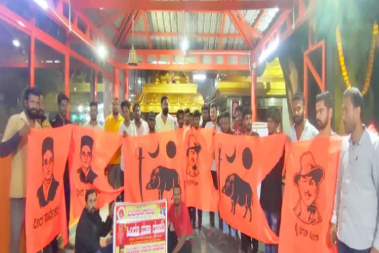 saffron flag with Veera Savarkar portrait on Ganeshotsava