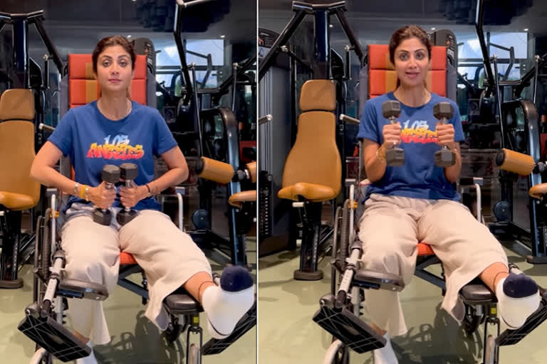 Shilpa Shetty workouts on wheelchair