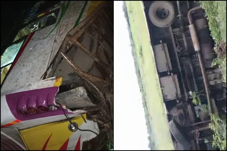 Separate accident in Karnataka  passenger injured over bus overturns  Accident in Karwar  Accident in Chikkaballapur  ರಾಜ್ಯದಲ್ಲಿ ಪ್ರತ್ಯೇಕ ಅಪಘಾತ  ಚಿಕ್ಕಬಳ್ಳಾಪುರ ಮತ್ತು ಕಾರವಾರದಲ್ಲಿ ಬಸ್​ ಪಲ್ಟಿ  ಎರಡು ಜಿಲ್ಲೆಗಳಲ್ಲಿ ಬಸ್​ಗಳು ಪಲ್ಟಿ  ಕಾರವಾರಗೆ ಶೈಕ್ಷಣಿಕ ಪ್ರವಾಸಕ್ಕೆ ಬಂದಿದ್ದ ಬಸ್ ಪಲ್ಟಿ  ಬಸ್​ ನಿಯಂತ್ರಣ ತಪ್ಪಿ ಪಲ್ಟಿ  ಚಿಕ್ಕಬಳ್ಳಾಪುರದಲ್ಲಿ ಬಸ್​ ಪಲ್ಟಿ