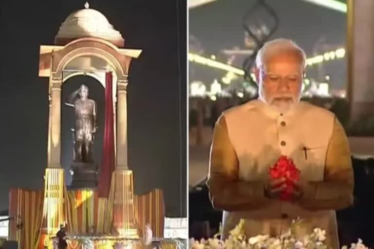 PM Modi unveils 28ft statue of Netaji near India Gate  നേതാജിയുടെ കൂറ്റന്‍ പ്രതിമ  സുഭാഷ്‌ ചന്ദ്ര ബോസിന്‍റെ 28 അടി നീളമുള്ള പ്രതിമ  സുഭാഷ്‌ ചന്ദ്ര ബോസിന്‍റെ പ്രതിമ  central vista project  സെന്‍ട്രല്‍ വിസ്‌താ പ്രൊജക്റ്റ്  pm modi on Subhash Chandra Bose statue