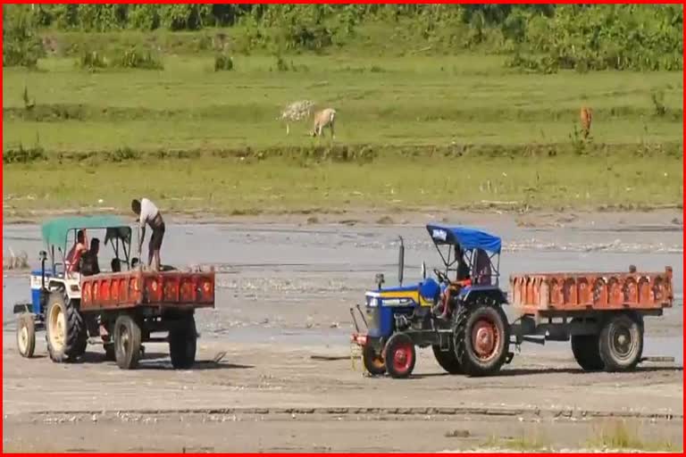 Illegal sand mining in Dorpang river of Lakhimpur