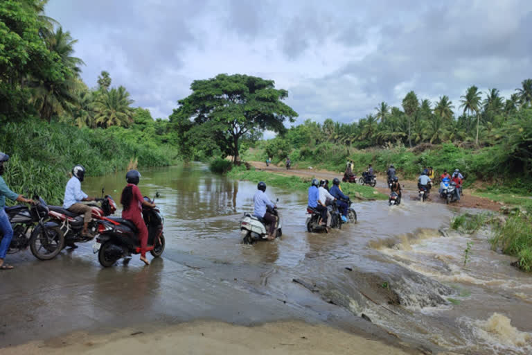 நொய்யல் ஆற்றில் வெள்ளப்பெருக்கு; தரப்பாலங்களில் மக்கள் ஆபத்தான பயணம்