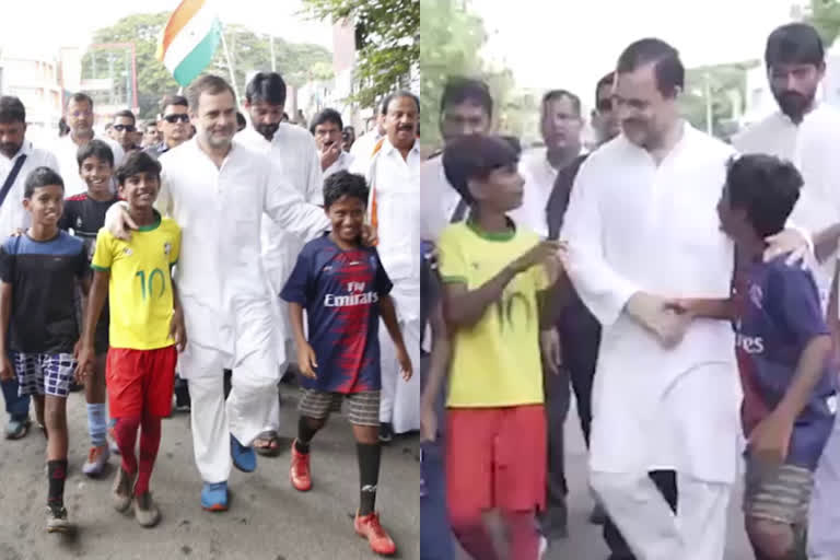 bharat jodo yatra rahul gandhi meets kids  Thiruvananthapuram bharat jodo yatra  Thiruvananthapuram todays news  തിരുവനന്തപുരം  ഭാരത് ജോഡോ യാത്ര  Bharat Jodo Yatra  കുട്ടികളുമായി സംവദിച്ച് രാഹുല്‍ ഗാന്ധി  Rahul Gandhi interacts with children  രാഹുല്‍ ഗാന്ധി  Rahul Gandhi