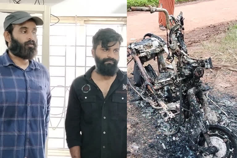 kannur scooter set fire culprits arrested  kannur scooter set on fire  മയക്കുമരുന്ന് സംഘത്തിന്‍റെ കുടിപ്പക  കണ്ണൂരിലെ പയ്യന്നൂർ തായിനേരി  എംആർസിഎച്ച് സ്‌കൂളിന് സമീപത്തെ റോഡരികിൽ  Roadside Near MRCH School