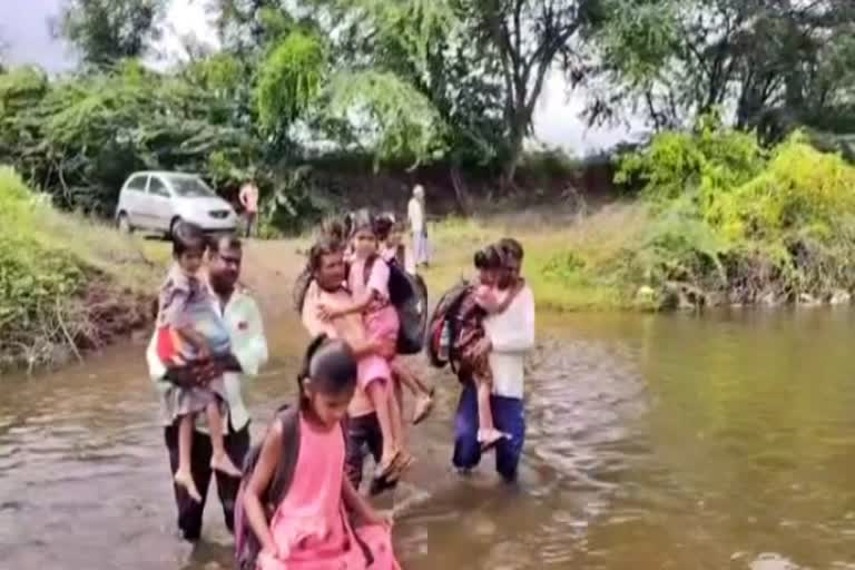 students facing problem to cross ditch