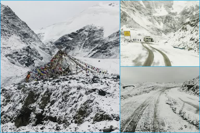 Snowfall in Manali Leh road Shinkula Pass
