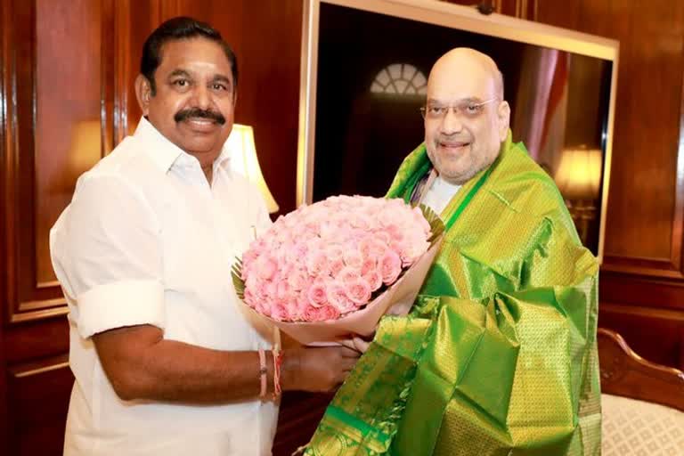 K Palaniswami meets Union Home Minister Amit Shah  അമിത് ഷാ പളനിസ്വാമി കൂടിക്കാഴ്‌ച  കെ പളനിസ്വാമി  അമിത് ഷായുമായി കൂടിക്കാഴ്‌ച നടത്തി പളനിസ്വാമി  ഒ പനീർശെൽവം  O Paneerselvam  K Palaniswami  എഐഎഡിഎംകെ  അമിത് ഷായുമായി സൗഹൃദ കൂടിക്കാഴ്‌ചയെന്ന് പളനിസ്വാമി