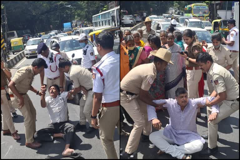 Congress workers Protested by blocking road