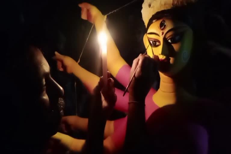 Potter painted eyes on idol of Maa Durga in Tezpur