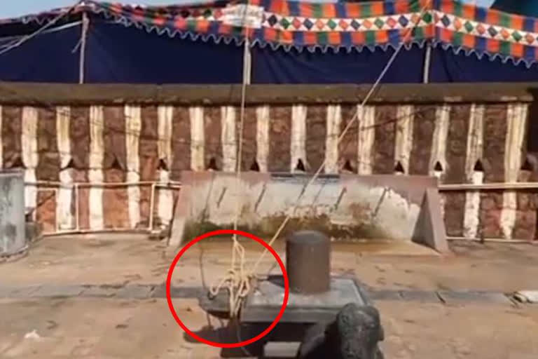 TYING AT TENT ROPE TO SHIVALINGAM