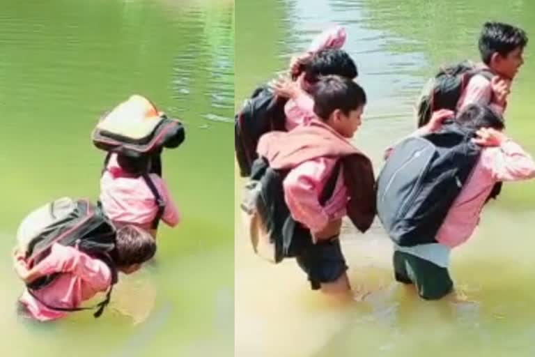 children cross river to go school