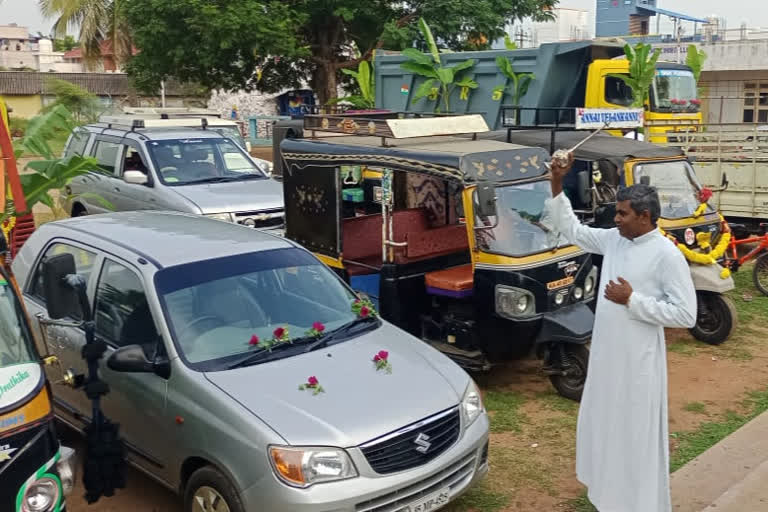 Ayudha Puja celebrated in a church in Chamrajnagar