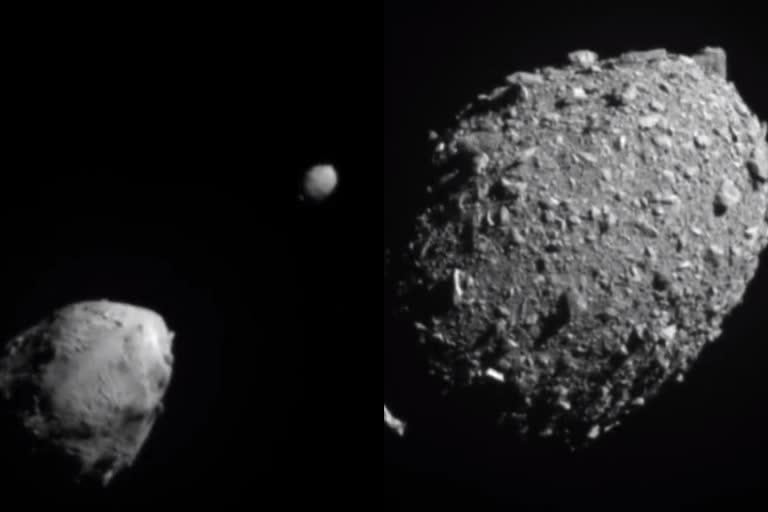 NASA  DART  NASA confirms DART successfully changed its course  DART changed orbit of asteroid Dimorphos  international news  malayalam news  Double Asteroid Redirection Test  nasa new project  ഛിന്നഗ്രഹത്തിന്‍റെ ദിശ മാറ്റി  ഡാർട്ട് കൂട്ടിയിടി  നാസ  ഡാർട്ട്  ഡാർട്ട് കൂട്ടിയിടി വിജയകരം  ഡിഡിമോസിനെ ചുറ്റുന്നതിന്‍റെ വേഗതയിൽ വ്യത്യാസം  ഡബിൾ ആസ്റ്ററോയ്‌ഡ് റീഡയറക്ഷൻ ടെസ്റ്റ്  മലയാളം വാർത്തകൾ  രീക്ഷണ പേടകം ഇടിച്ചിറക്കി