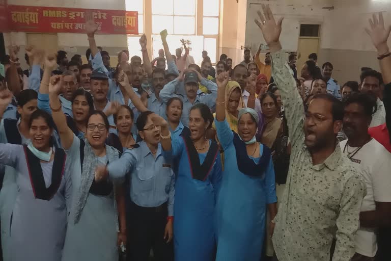 Contract workers on strike in Kota