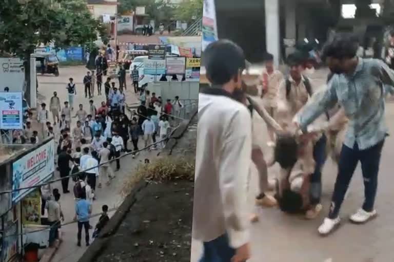 Kasaragod  Kumbala Government school  Students clash  Students clash in city without proper reason  natives wants police to solve the problem  കുമ്പള  വിദ്യാർഥികൾ  ചേരിതിരിഞ്ഞ് കൂട്ടയടി  തല്ലുമാല  കാസർകോട്  പൊലീസ്  ഹയർ സെക്കന്‍ററി സ്കൂൾ  രക്ഷിതാക്കള്‍  നാട്ടുകാര്‍  സ്കൂൾ