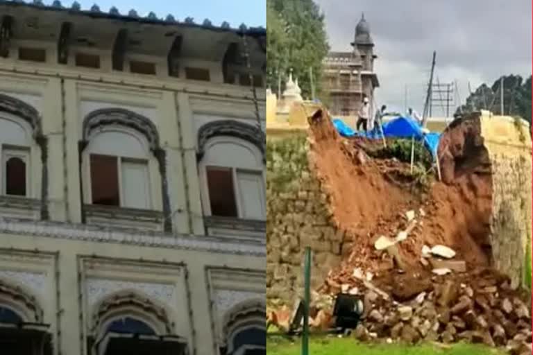 mysore palace fort wall collapsed due to heavy rains in karnataka